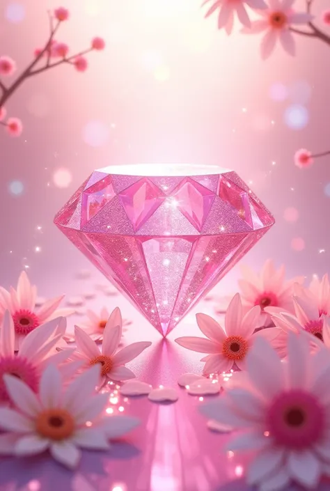 Create a K-pop album cover with soft pink tones. A pink diamond stands out in the design with sparkling details. Include elements that symbolize emotional healing and self-acceptance, with an elegant and modern style