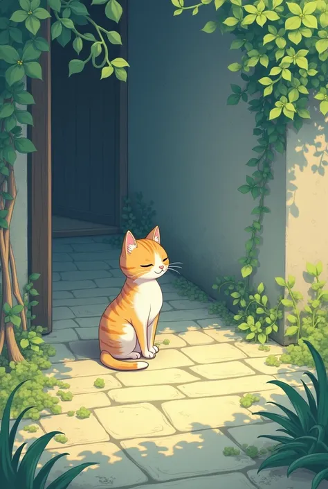 A small story３Please draw it cutely in the style of a D-anime。　

1Picture　Mimi lived in a back alley in a small town.。She every morning、Wake up with the sunrise、I stretched out on the cobblestones to loosen up my body.。after that、She headed to the town squ...