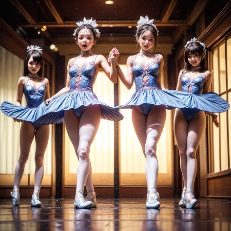 SFW, ExtremelyDetailed (((Kawaii Ballet Girls Group in a row:1.37))), Childish perfect face, Reflective Eyes, Detailed(Delicate Clothing textures), corrected hand, Dynamic Joyful Expressions LifeLike Rendering, (Specular Reflection:0.2), TopQuality 8K Ultr...