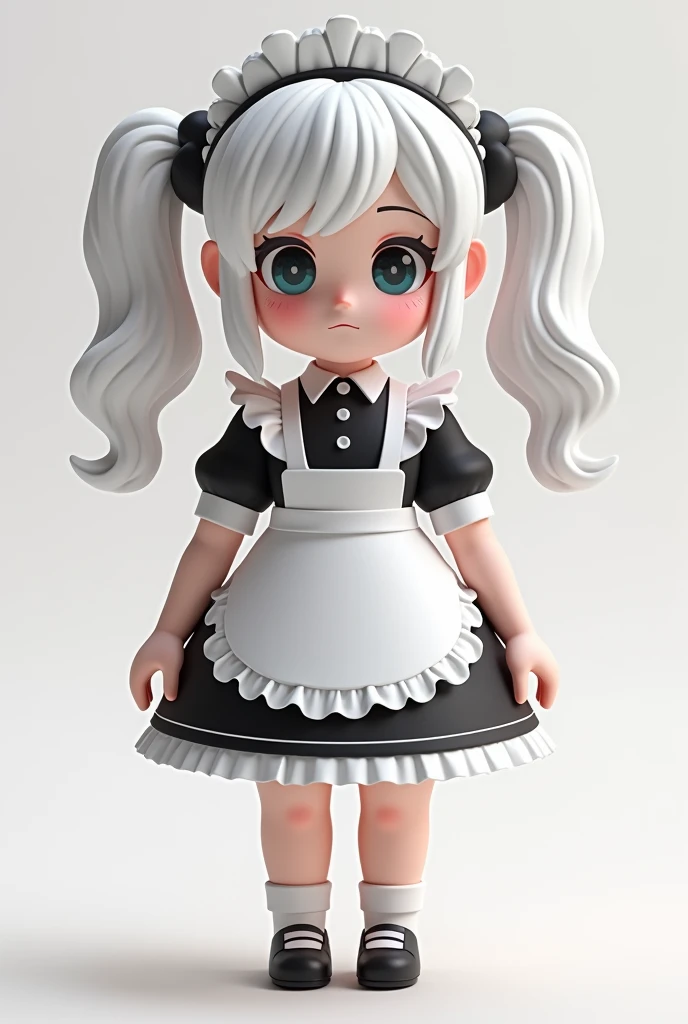 Make a girl with white hair maid clothes and have white skin and a black ushanka and two pigtails alaod hair anime roblox girls