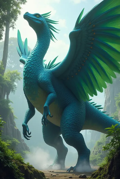 A BLUE ULTRASAURUS WITH GREEN WINGS
