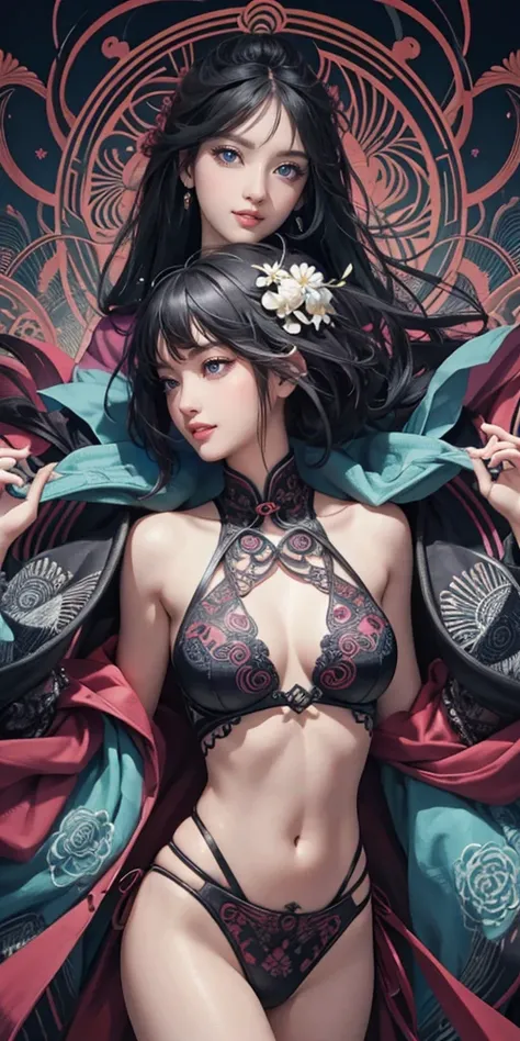 Official Art, unity 8k wallpaper, Super detailed, beautifully、aesthetic, masterpiece, Highest quality, Chinese style, (zenTangle, Mandala, Tangle, enTangle), Flower Ecstasy, One girl, Very detailed, Dynamic Angle, Cowboy Shot, The most beautiful form of ch...