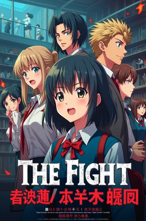 You are an editor who is going to create a poster against the fight against violence in educational units represented in anime
