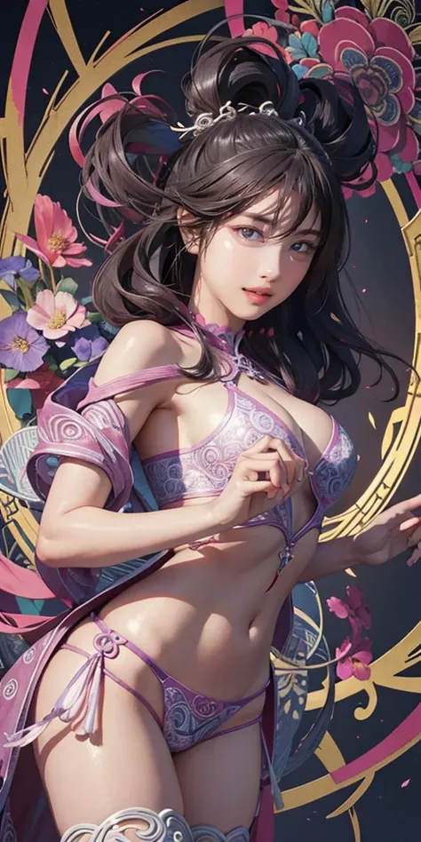 Official Art, unity 8k wallpaper, Super detailed, beautifully、aesthetic, masterpiece, Highest quality, Chinese style, (zenTangle, Mandala, Tangle, enTangle), Flower Ecstasy, One girl, Very detailed, Dynamic Angle, Cowboy Shot, The most beautiful form of ch...