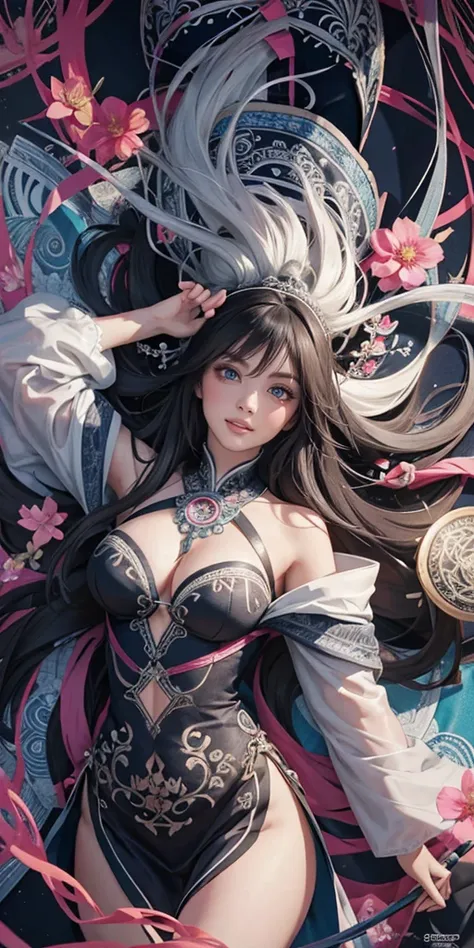 Official Art, unity 8k wallpaper, Super detailed, beautifully、aesthetic, masterpiece, Highest quality, Chinese style, (zenTangle, Mandala, Tangle, enTangle), Flower Ecstasy, One girl, Very detailed, Dynamic Angle, Cowboy Shot, The most beautiful form of ch...