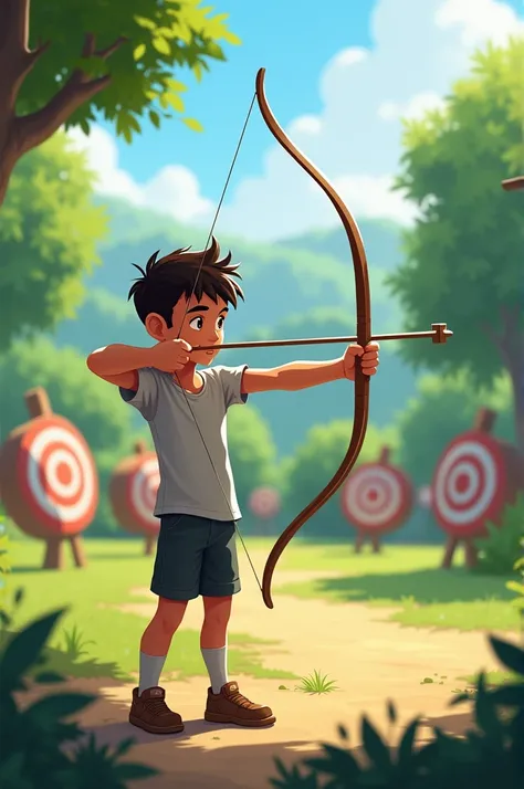 boy with archery in range
