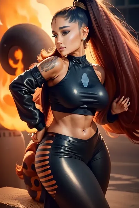 ariana grande, ponytail hair, ablaze huge tits, boba, legging rosa, realisitic, 8k, real scale, ablaze, sexly, wet look, ((enorm...