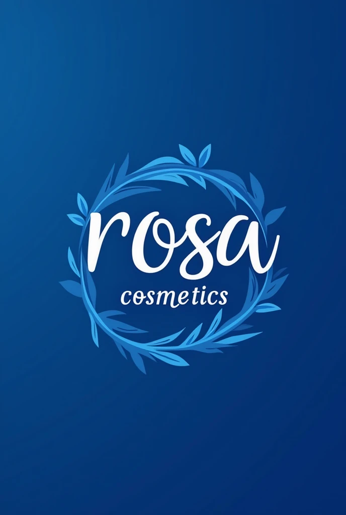 Original blue logo with a writing in Spanish that says ROSA COSMETICS 