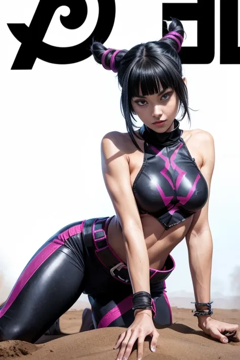 score_9, score_8_up, score_7_up, score_6_up, h3wl3tt, naked girl, juri han, sitting on a tank, big tank, purple eyes, black hair...