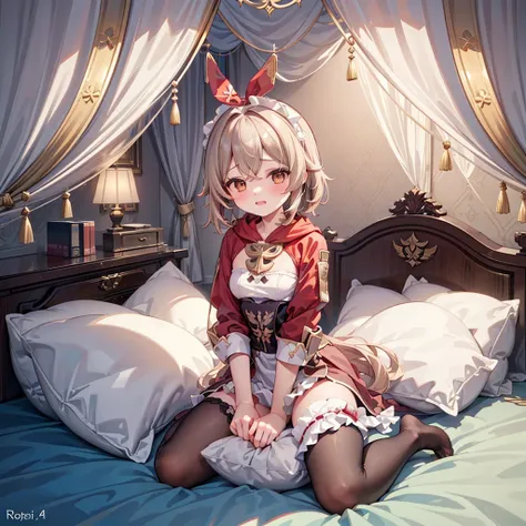 （masterpiece，best quality），mine, the beast, , (light and shadow suitable for any pillow background））, cute girl posing on pillow...