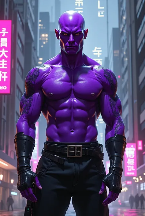 cyberpunk male weight with purple body drawing style