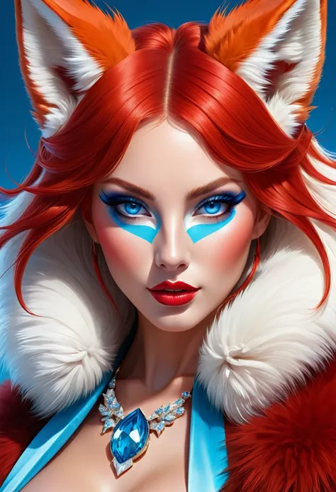 anthropomorphic kitsune-satyr dutchess. red fur. crystal blue eyes. official art – an award-winning digital masterpiece in 4k ul...