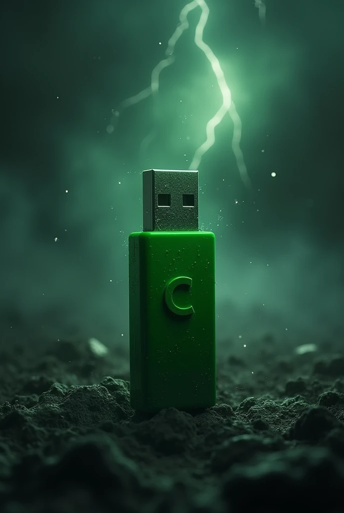 A green USB memory with the letter C written on it, containing the memory of Cyclone