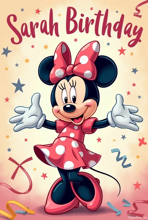 You can create a Minnie Mouse birthday invitation that says we invite you to Sarah&#39;s birthday this Friday, June 11, 2024! And also please decorate it 