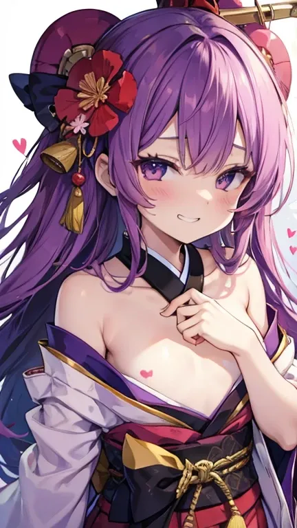 Wicked Smile、((Grin))　Hearts in the eyes　Sweating profusely　Embarrassed　Lolita　　Sticking out tongue　Oiran　kimono　Chest　Shoulder Bare　Purple Hair　Straight Hair　Small breasts