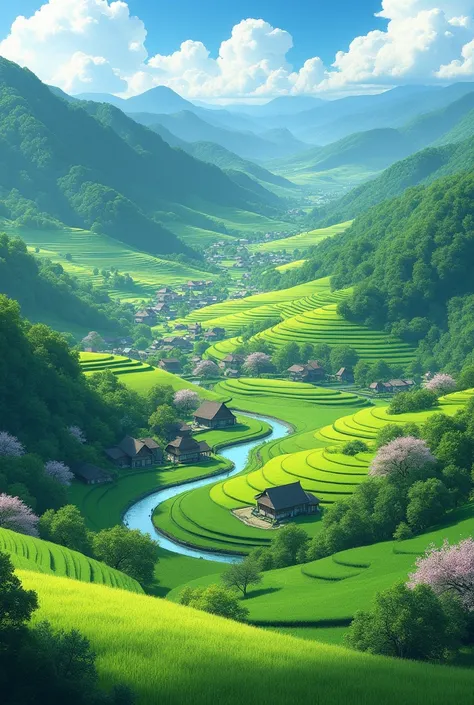 Beautiful hilly areas of Japan where rice and paddy fields grow