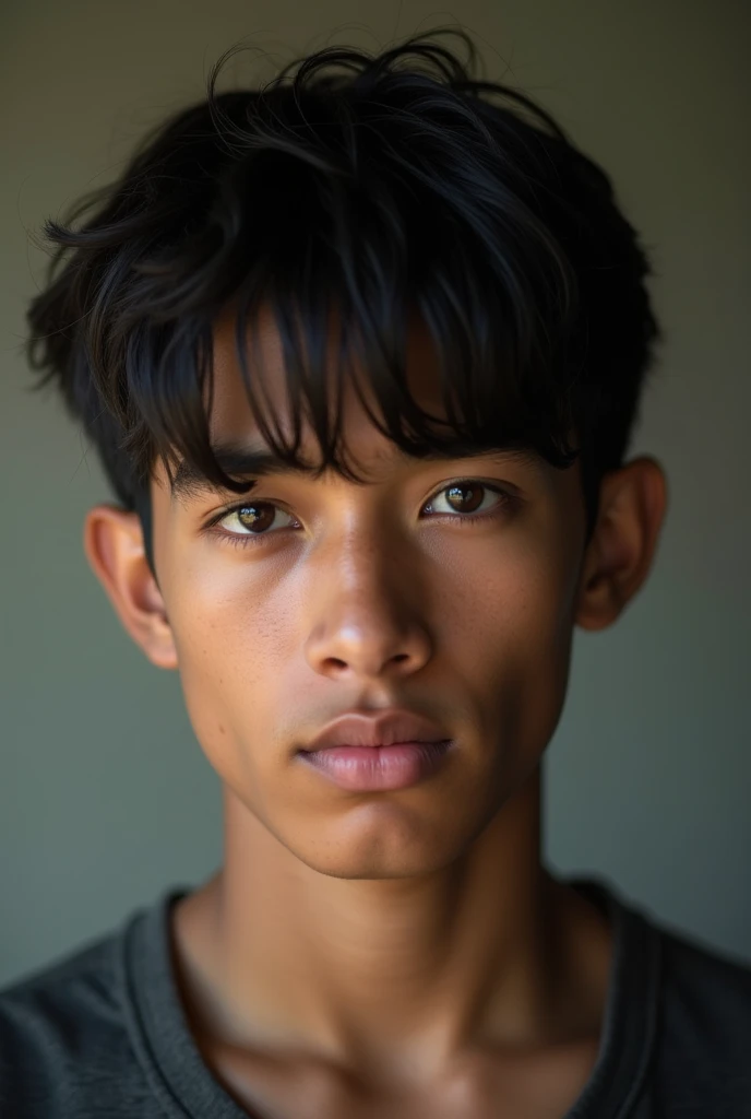 A photo of a 17-year-old Peruvian boy with white skin and straight hair 