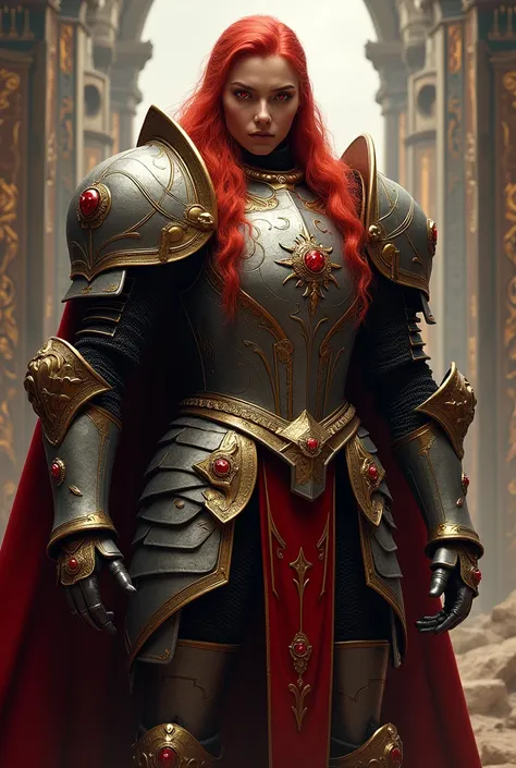 A royal knight, high, with long red hair and red eyes