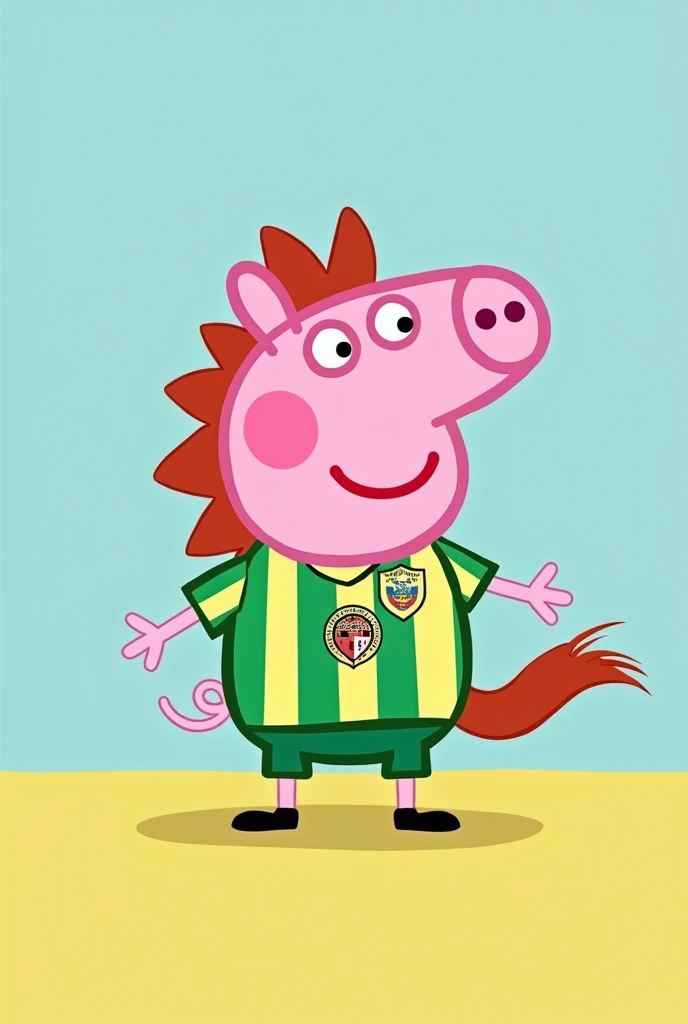 Draw Pedro Pony character from Peppa Pig with a shirt from the Colombian Atlético Nacional football team 
