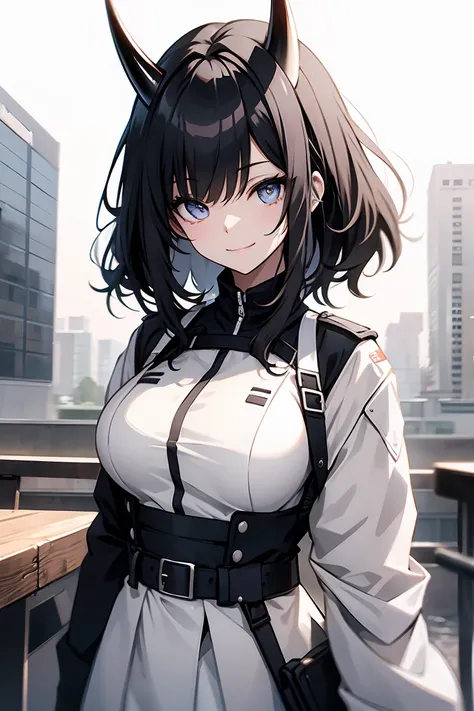 One Girl, whole body, White one-piece military uniform, (Tabletop:1.2, Highest quality), (Beautiful, detailed eyes: 1.2), (Beautifully detailed face), High Contrast, ( Very delicate and beautiful、), )),  very orange eyes, Large Breasts, Belt under the ches...