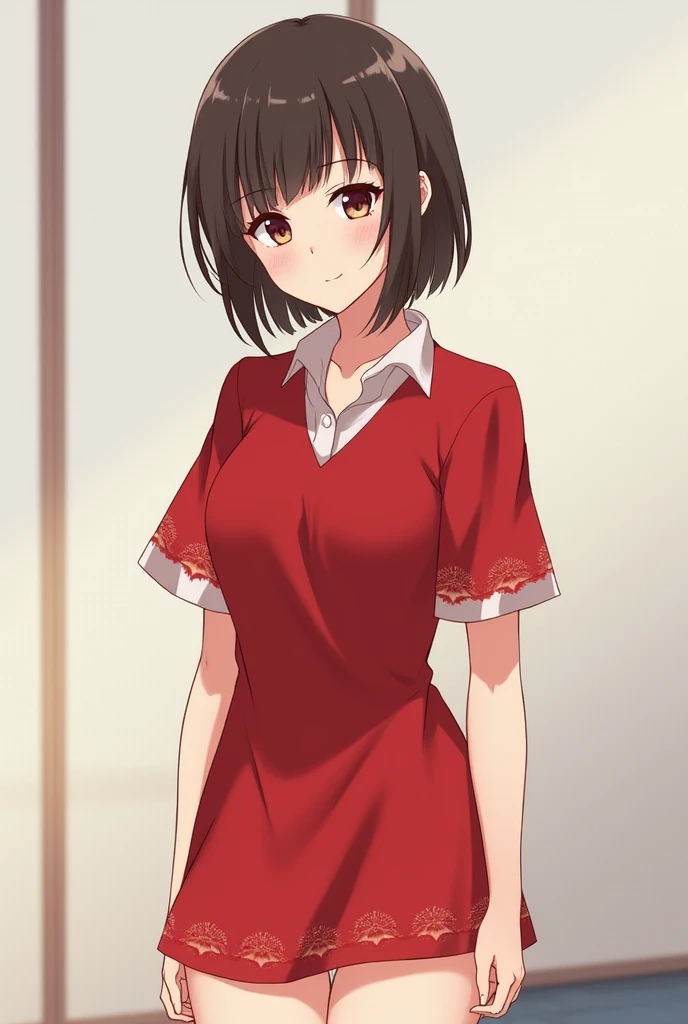 Komi san with red short dress and with a short shirt