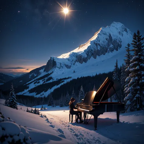 nocturne piano in a mountain, HD