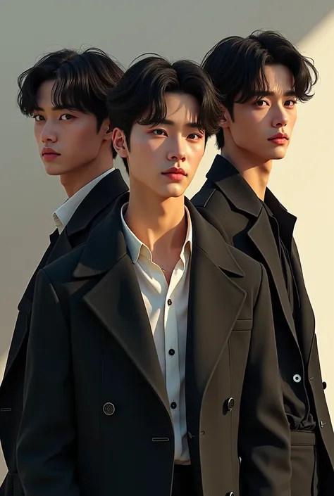 Jeon Junwoo- He has a classic beauty, with wavy dark brown hair and piercing black eyes. Junwoo is athletic, with a well-defined body, result of years dedicated to sports. He has tanned skin and a charming smile., that melts hearts easily.
Jeon Jaehyun - T...