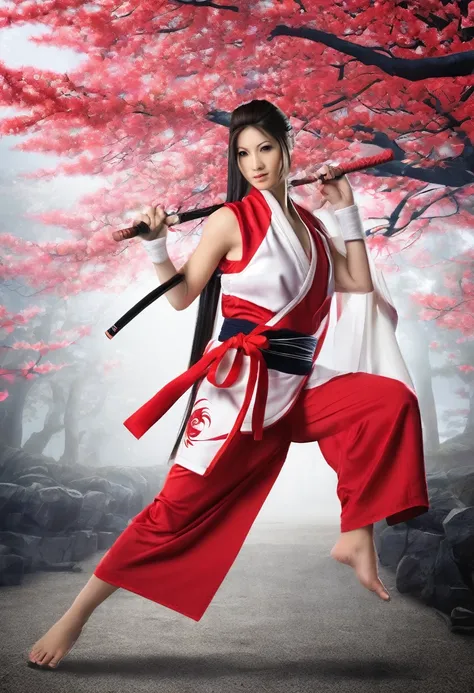 Create a professional photo of a woman wearing Mai Shiranui&#39;s outfit, cerulean, with Gal Gadot&#39;s face and wonderful breasts, big lips.
