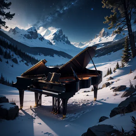 nocturne playing piano in a mountain, HD