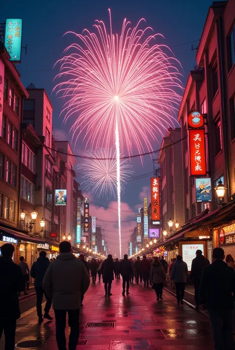 Japan、firework、很多的firework，Celebratory atmosphere，City Street