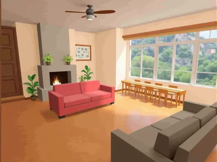 Living room dining room approximately 7 meters by 7 meters with a window from side to side at a height of 1 meter from the wall and with a 1 meter frame..5 high only on the back wall overlooking the eastern hills of Bogotá, and a large old fireplace with a...