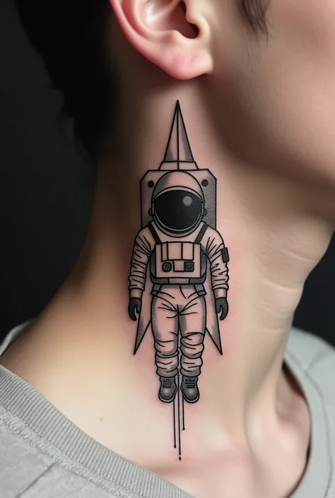 Please I would like unique and creative ideas for simplified astronaut tattoo designs with geometric shapes, retro synthwave style neck tattoo