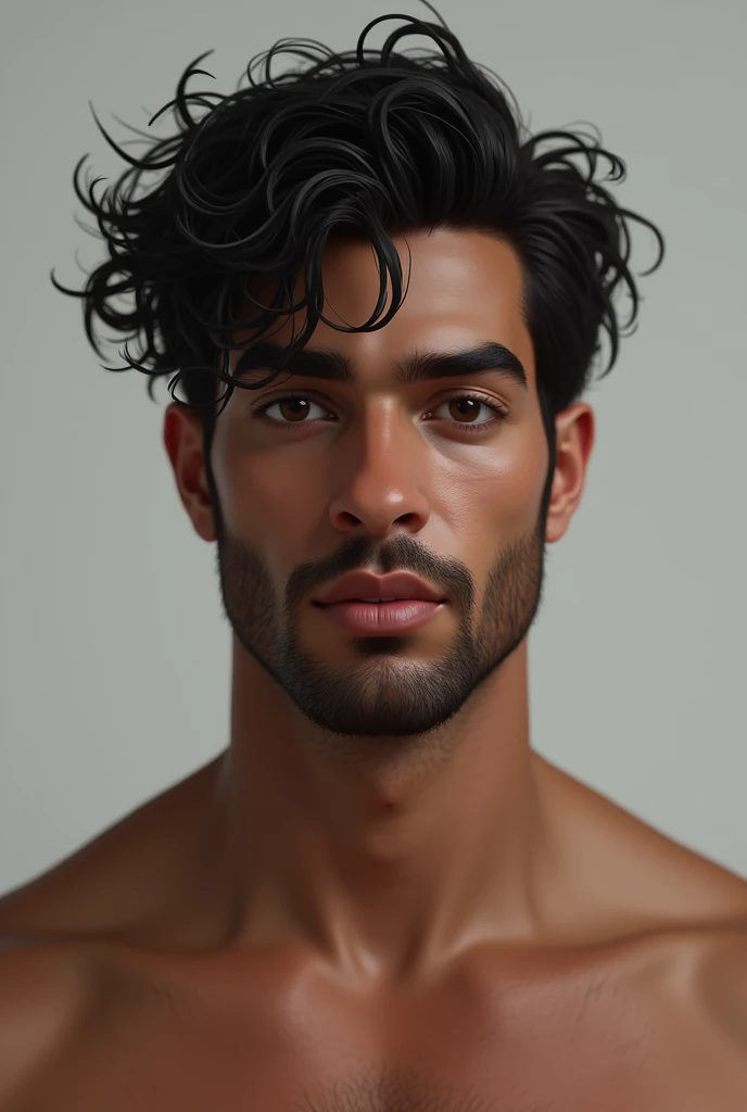 Hello, it. Por favor, create an image of a man with dark skin, deep brown eyes, messy dark curly hair, and with a slim and athletic body. This image is based on Rafael&#39;s physical characteristics.
The image has to be exactly realistic. 