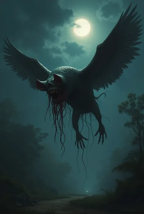 𝑲𝑼𝑴𝑶𝑲𝑶𝑫𝑶𝑵𝑮 (𝑷𝑬𝑵𝑨𝑵𝑮𝑮𝑨𝑳) has a head and intestines, and it flies at night to eat pigs, chickens, and other livestock