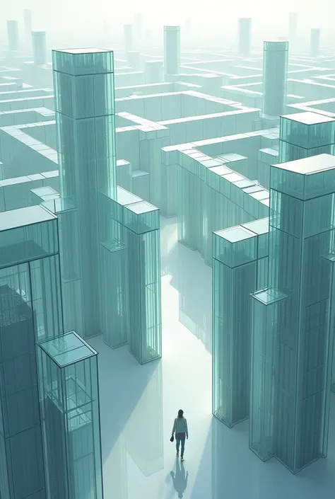 A complex flat maze with multiple lines composed of glass buildings