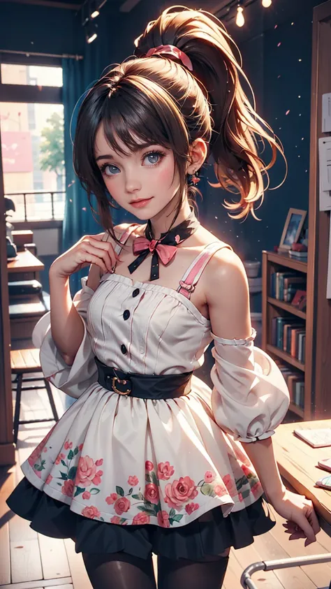 Drawing of a girl in a ponytail and dress, cute 3d rendering, cute detailed digital art, mini cute girl, cute digital painting, 3D rendering style, cute digital art, cute rendering 3d anime girl, Small Curvy Loli, cute! C4D, One character&#39;s whole body,...