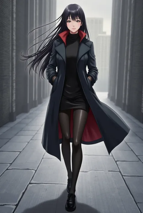 (anime, women, cuts, depress, walking, coat )