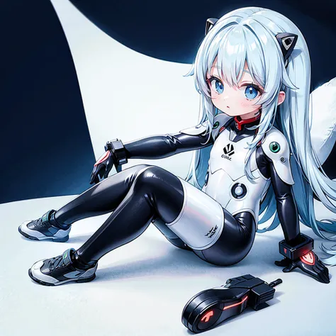 Little、cute、Perfect Anatomy、Ultra-high resolution、Best aesthetics、Top quality foot depiction、Anime Style、Flat avatar、Milky white and blue hair color、Long Straight Hair、Sitting with her legs stretched out、Inside a circular shape、Simple Background、Evangelion...