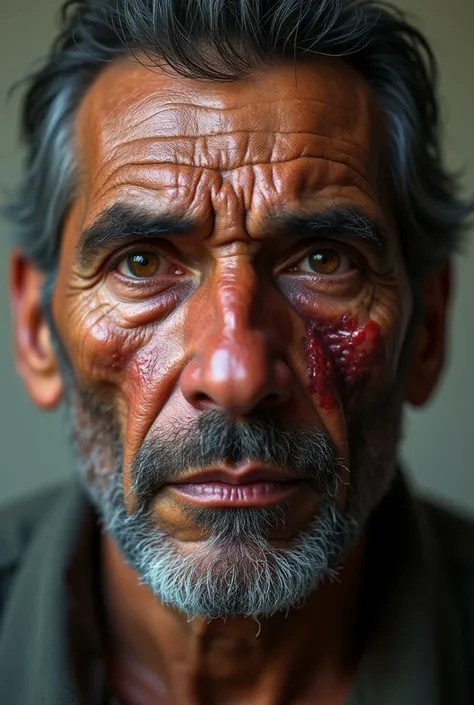 Face of a beaten Peruvian man