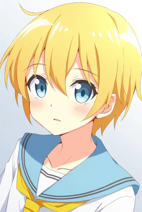 one boy, Kagamine Len, light blue eyes, sailor collar, yellow necktie