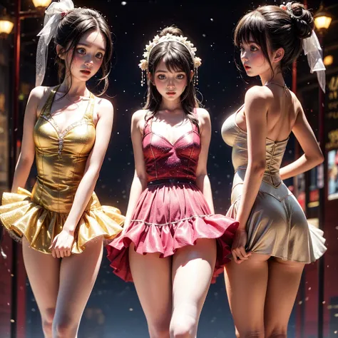 SFW, ExtremelyDetailed (((Kawaii Ballet Girls Group in a row:1.37))), Childish perfect face, Reflective Eyes, Detailed(Delicate Clothing textures), corrected hand, Dynamic Joyful Expressions LifeLike Rendering, (Specular Reflection:0.2), TopQuality 8K Ultr...