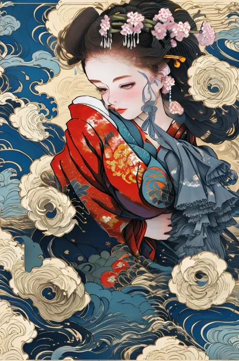 Off-the-shoulder attire，one-girl，Large breasts，sweetheart，Hanfu，Flowers