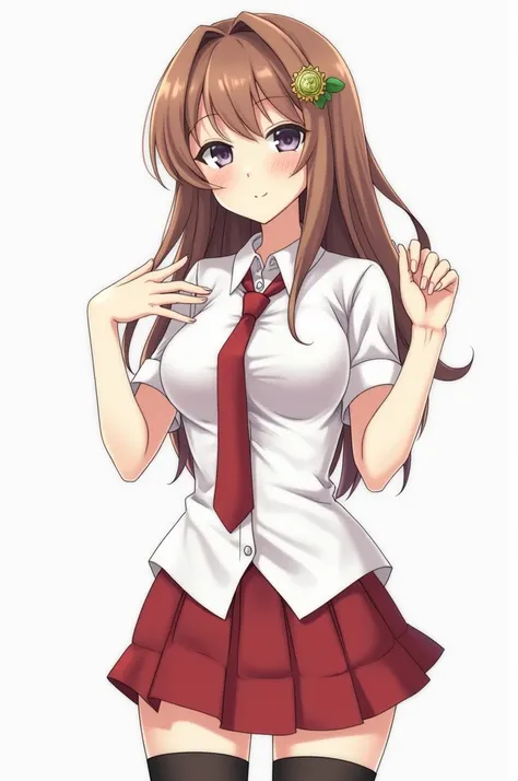 Draw an anime style schoolgirl showing her breasts and vagina with only a tie on