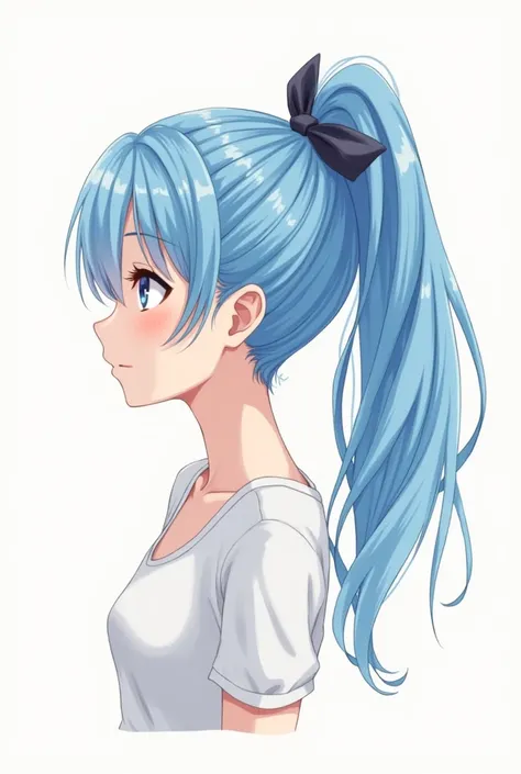 Draw a girl with a light blue ponytail