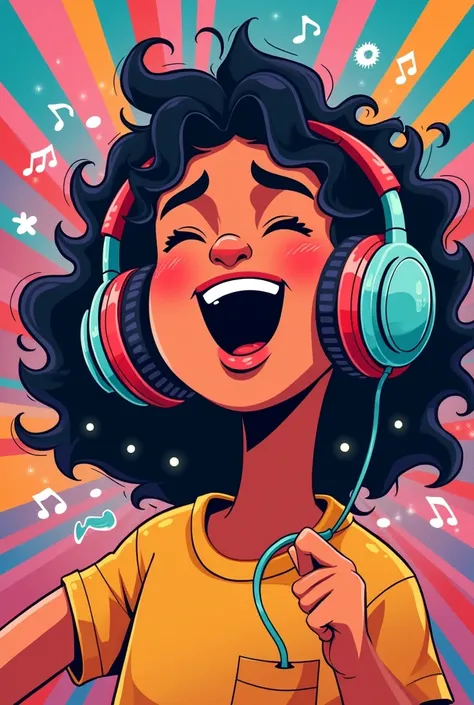 Make me a musical jingle art with the image of a person singing and with headphones on their head 

