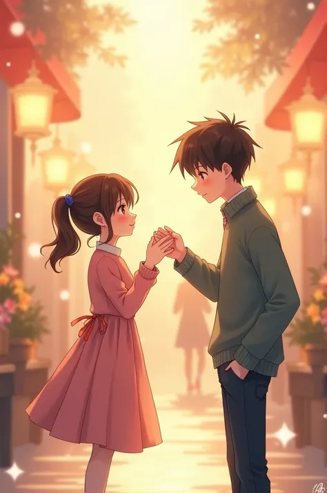 Draw a boy and a girl。It&#39;s like we&#39;re on a date。The girl has a ponytail and is cold but kind.。The boy is cheerful but gentle.。Boys are cool。Draw girls cutely。It&#39;s like shopping、The boy&#39;s face was red and he looked like he was wondering whet...