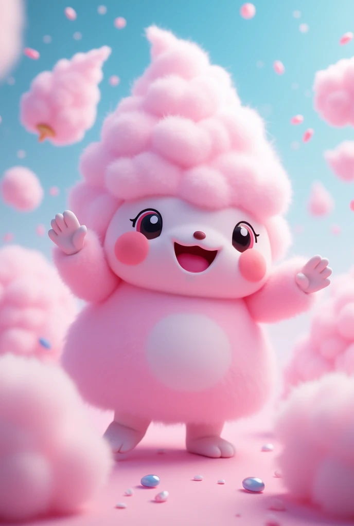 Make me an animated cotton candy mascot doll image 