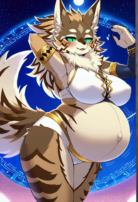 top quality, best quality, by whitexterior, High-quality illustrations, masterpiece)(kemono, furry anthro), very beautiful and detailed body face and eyes, round, 1 female, jackal, Seth, (Tokyo Afterschool Summoners), slightly chubby, brown furs, fluffy, t...