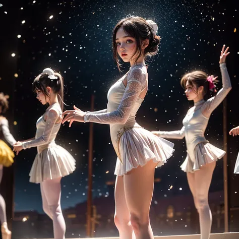 SFW, ExtremelyDetailed (((Kawaii Ballet Girls Group in a row:1.37))), Childish perfect face, Reflective Eyes, Detailed(Delicate Clothing textures), Correct Leg Line, Correct Hand, Dynamic Joyful Expressions LifeLike Rendering, ((Specular Reflection:0.8)) g...