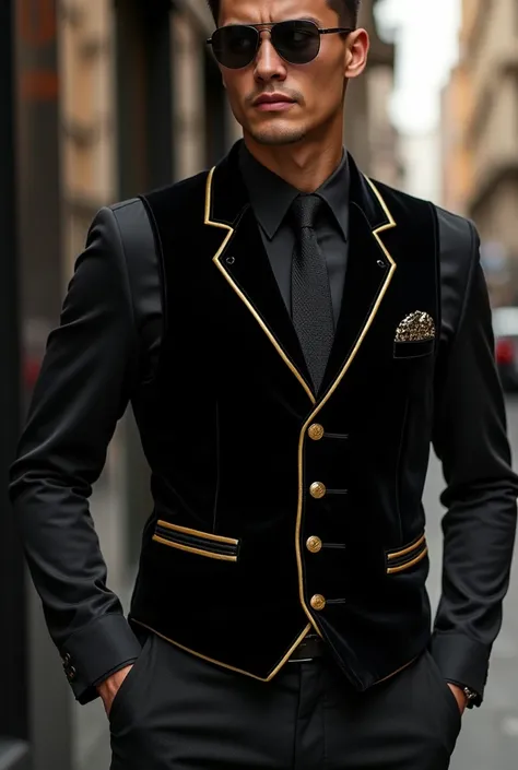 Vest color black with outline of gold 